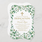 Invitation Verdure luxuriante Feuille Frame Gold Boy Dedicati (Devant / Derrière)