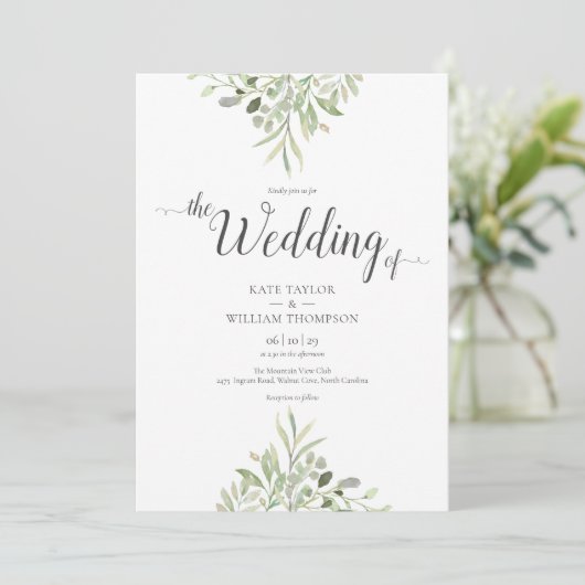 Invitation Verdure Mariage Aquarelle Script de remplissage (Debout devant)