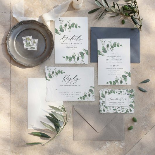 Invitation Verdure mariage Eucalyptus botanique moderne