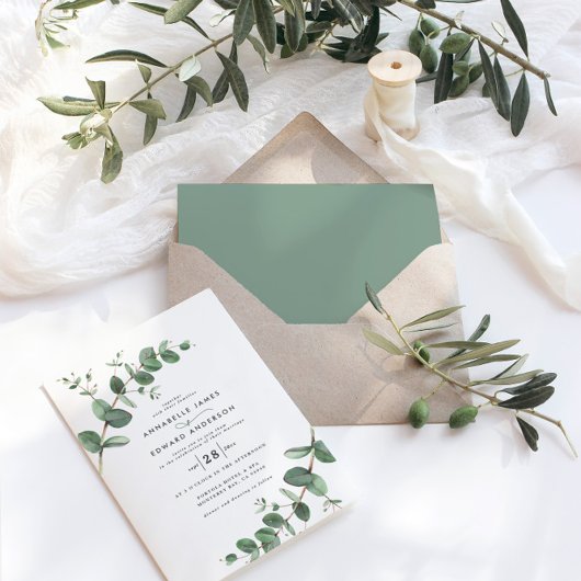 Invitation Verdure mariage Eucalyptus vert sauge botanique