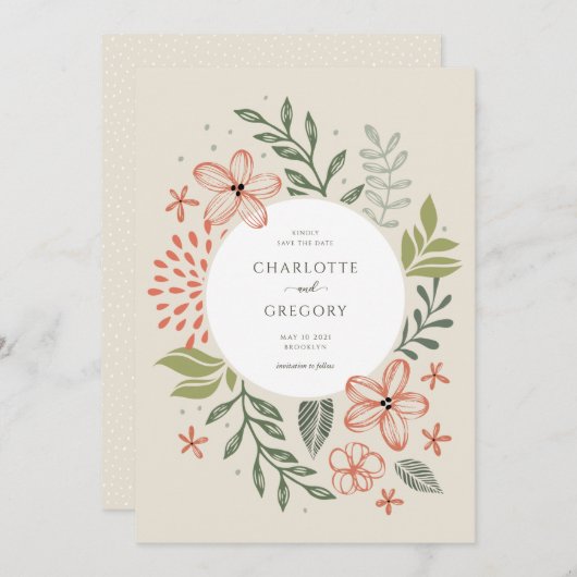 Invitation Verdure Mariage Moderne Sauvez La Date (Devant / Derrière)