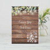 Invitation Verdure Mason Jar String Lumières Mariage en bois (Debout devant)