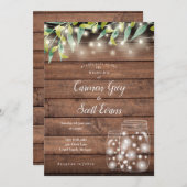 Invitation Verdure Mason Jar String Lumières Mariage en bois (Devant / Derrière)