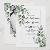 Invitation Verdure minimale Feuilles Fête des mariées blanche (Devant / Derrière)