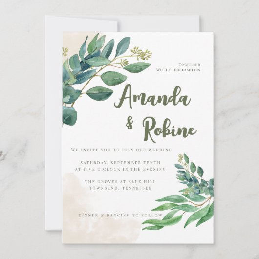 Invitation Verdure minimale Mariage Eucalyptus (Devant)