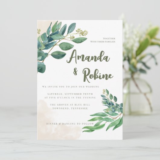 Invitation Verdure minimale Mariage Eucalyptus (Debout devant)