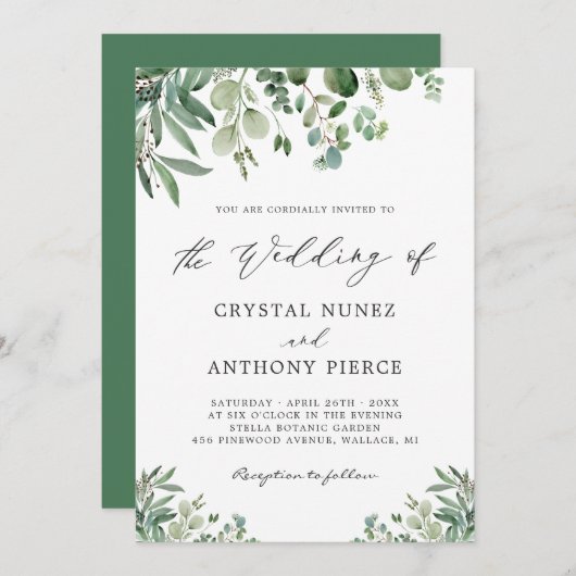 Invitation Verdure minimaliste Eucalyptus Feuille Mariage (Devant / Derrière)