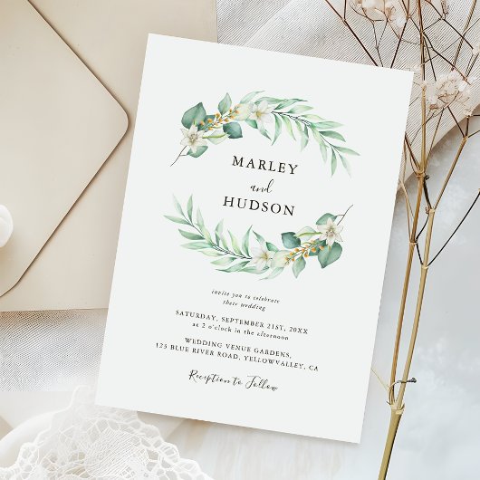Invitation Verdure minimaliste Eucalyptus Feuille Mariage
