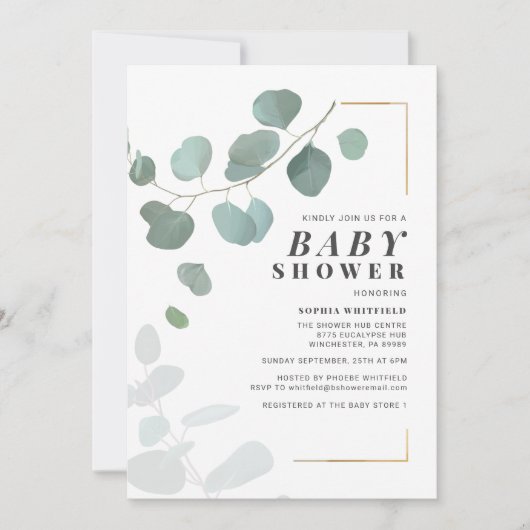 Invitation Verdure moderne Baby shower botanique Eucalyptus (Devant)