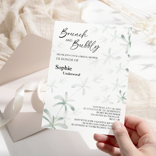 Invitation Verdure Moderne Brunch Bridal Blanc Et Bubbly