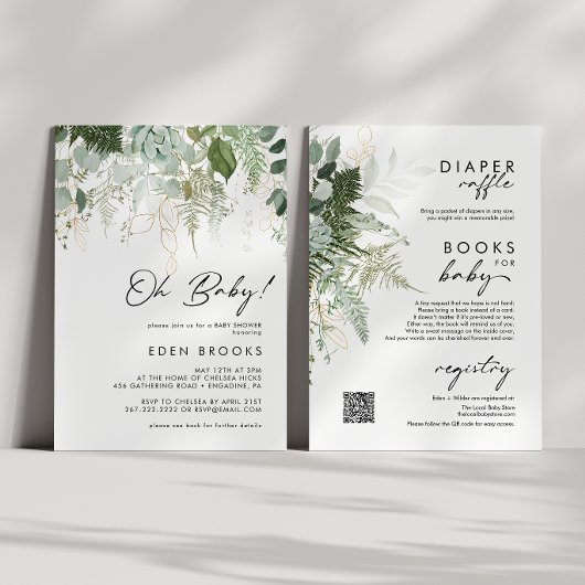 Invitation Verdure moderne et or tout en un Baby shower