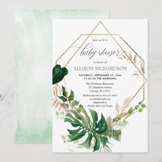 Invitation Verdure moderne géométrique or neutre genre (Devant / Derrière)