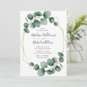 Invitation Verdure moderne | Mariage de cadre géométrique or (Debout devant)
