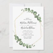Invitation Verdure moderne | Mariage de cadre géométrique or (Devant)