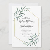 Invitation Verdure moderne | Mariage de cadre géométrique or (Devant)