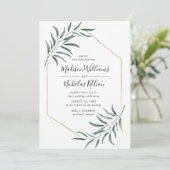 Invitation Verdure moderne | Mariage de cadre géométrique or (Debout devant)