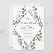Invitation Verdure moderne | Mariage de cadre géométrique or (Devant)