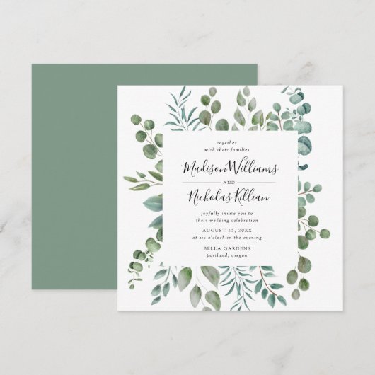 Invitation Verdure moderne | Mariage de trame Carré (Devant / Derrière)