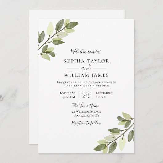 Invitation Verdure moderne Mariage élégant (Devant / Derrière)