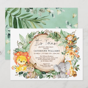 Invitation Verdure Neutre Jungle Animaux Jumeaux Baby shower