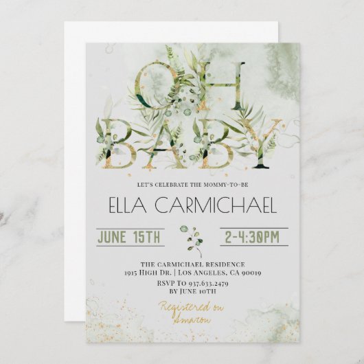 Invitation verdure Oh Baby shower (Devant / Derrière)