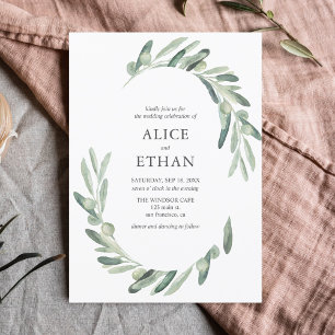 Invitation Verdure Olive Elégant Mariage botanique