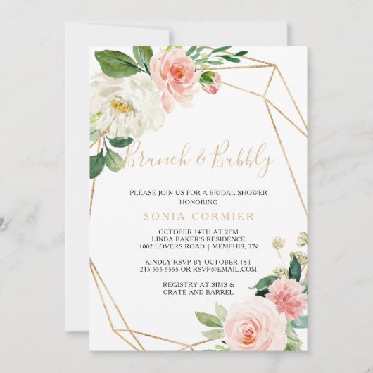 Invitation Verdure & Or Brunch Géométrique & Bubbly (Devant)