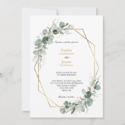 Invitation Verdure Or Détails simples Tout en un Mariage (Devant)