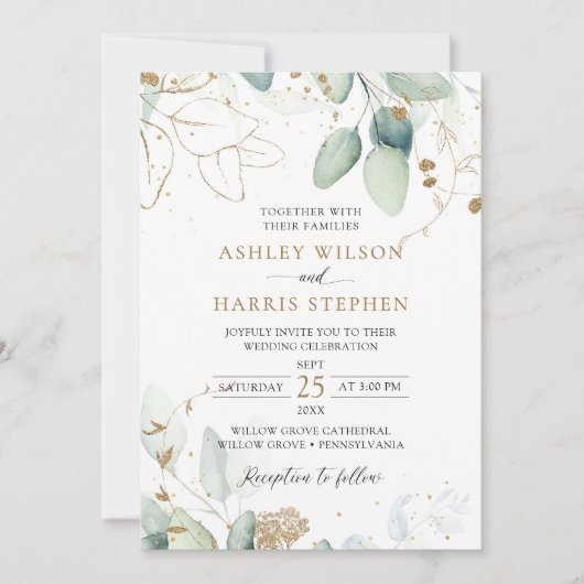 Invitation Verdure or Eucalyptus Rustique Mariage (Devant)