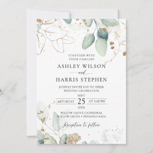 Invitation Verdure or Eucalyptus Rustique Mariage (Devant)