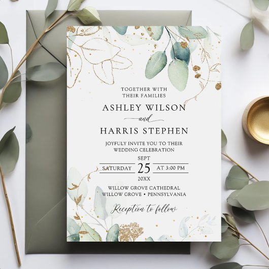 Invitation Verdure or Eucalyptus Rustique Mariage