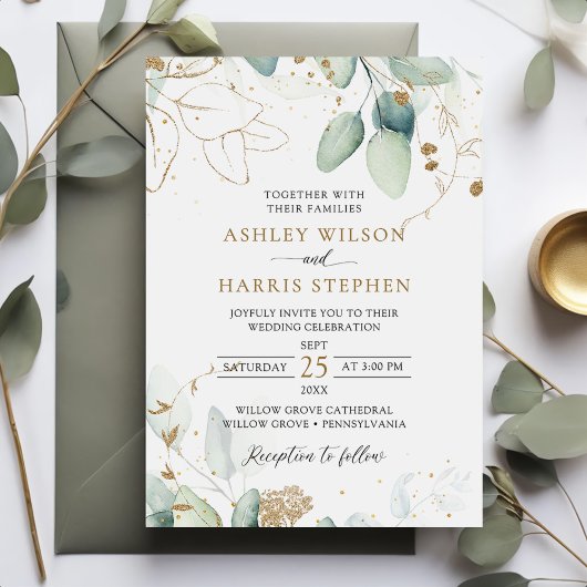 Invitation Verdure or Eucalyptus Rustique Mariage