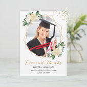 Invitation Verdure or Floral Graduation Merci photo (Debout devant)