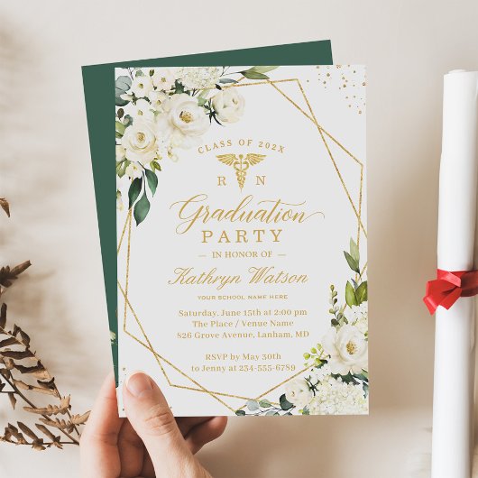 Invitation Verdure or Floral Médicale Logo Graduation