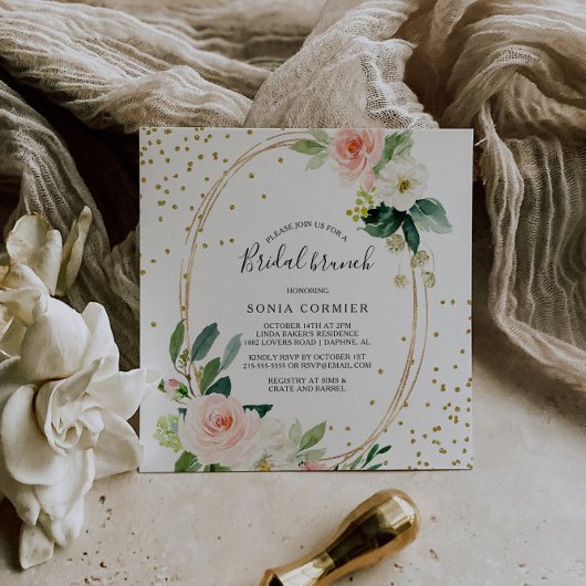 Invitation Verdure & Or Géométrique Élégant Brunch nuptial