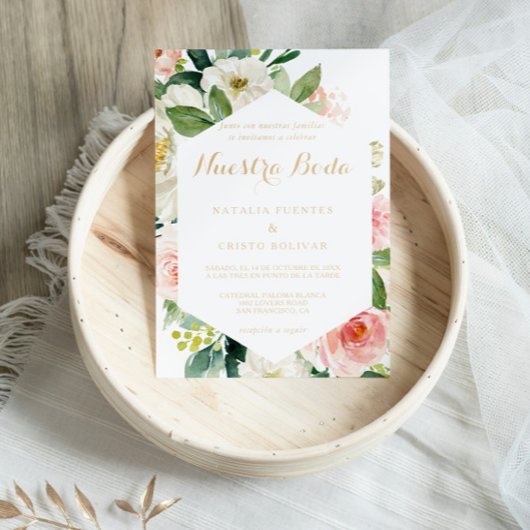 Invitation Verdure & Or Géométrique Élégant Mariage espagnol