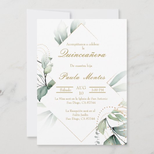 Invitation Verdure Quinceañera (Devant)