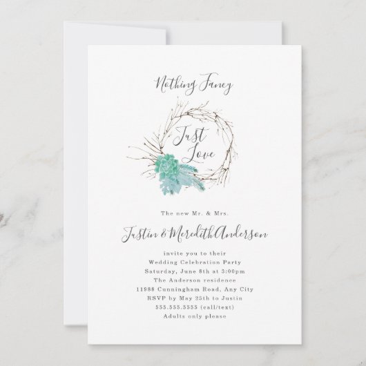 Invitation Verdure Rien de fantaisie Just Love réception seul (Devant)