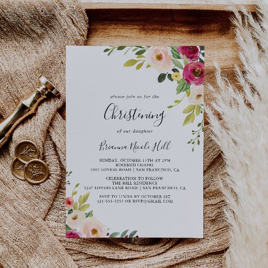 Invitation Verdure Rose Blush Floral Christening