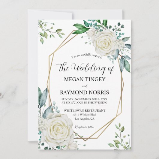 Invitation Verdure & Roses Blanches Gold Frame Rustique Maria