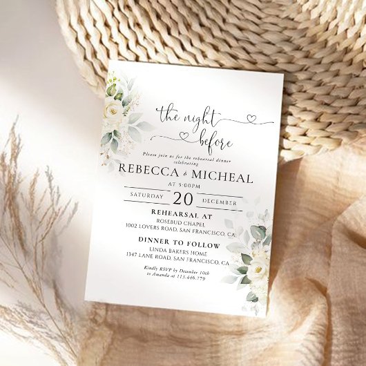 Invitation Verdure Roses Blanches La Nuit Avant L'Invitation