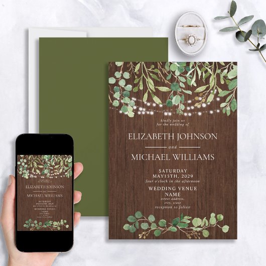 Invitation Verdure rustique Aquarelle Eucalyptus Mariage