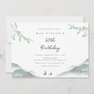 Invitation Verdure rustique Aquarelle Montagne 60e anniversai