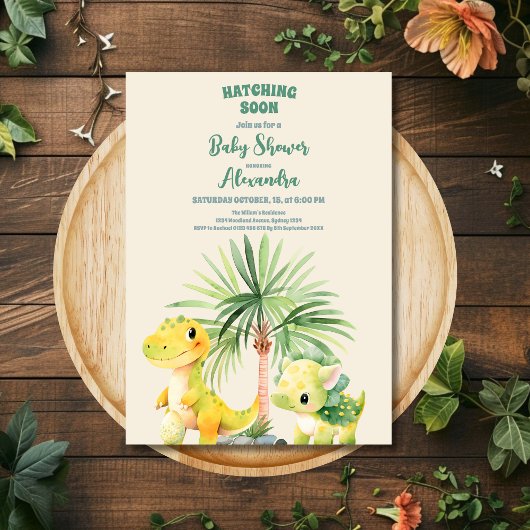 Invitation Verdure rustique Baby shower Dinosaur mignon
