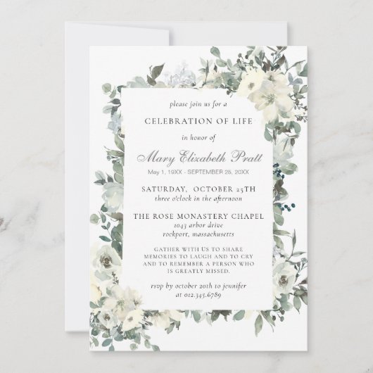 Invitation Verdure rustique Blanc Floral Célébration de la vi (Devant)