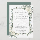 Invitation Verdure rustique Blanc Floral Célébration de la vi (Devant / Derrière)