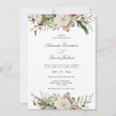 Invitation Verdure rustique Blanc Floral Rouge Berries Mariag (Devant)