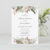 Invitation Verdure rustique Blanc Floral Rouge Berries Mariag (Debout devant)