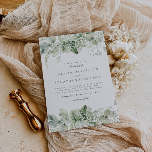 Invitation Verdure rustique Blanc Mariage de forêt Florale
