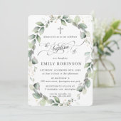 Invitation Verdure rustique Botanique Wreath Baptême d'argent (Debout devant)